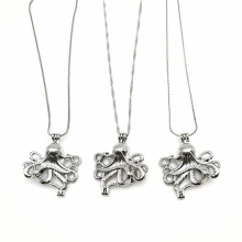 Silver Stone Pearl Cage Ocean Octopus Locket Necklace