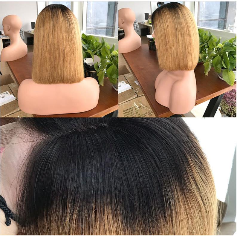 4 Colors Available Middle Part Bob Wigs 100% Human Hair Lace Frontal Weave And Wigs, Bleached Knots 13x4 Front Lace Wig
