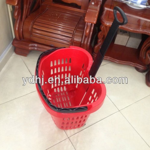 Supermarket Plastic mesh Shopping Basket With Wheels