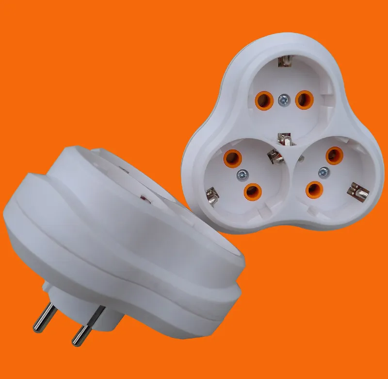 3 Splitter Socket Adapter with Grounding 16A 250V Euroslot Round White