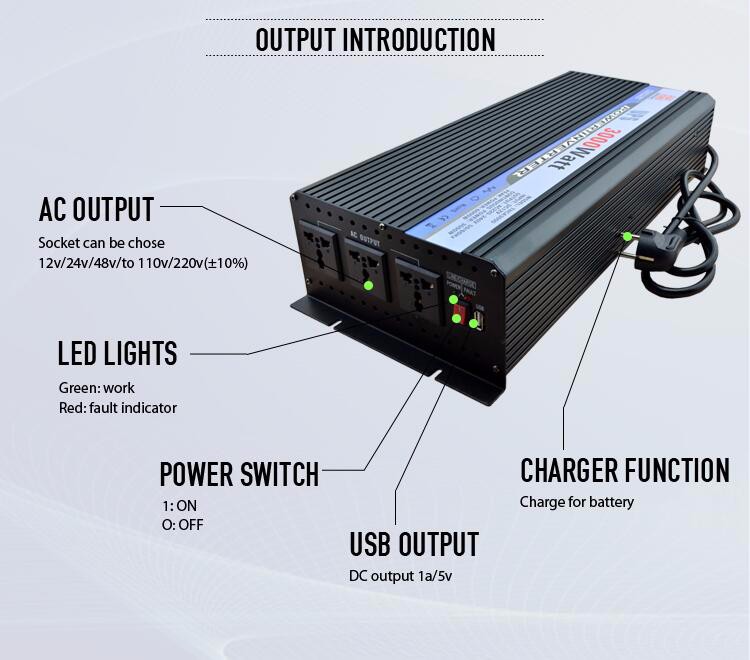 3000w rechargeable inversor 12v/24vdc to 110v/230v ac with ups CHARGER