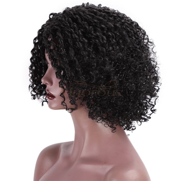Vigorous Short Afro for Black Women Kinky Curly Synthetic Part Side African American Natural Black Wigs