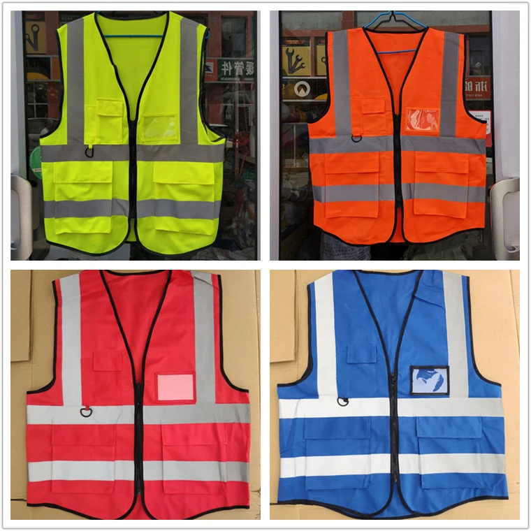 Reflective Stirps Yellow Safaty Labour Worker Vest with Zipper Pocket