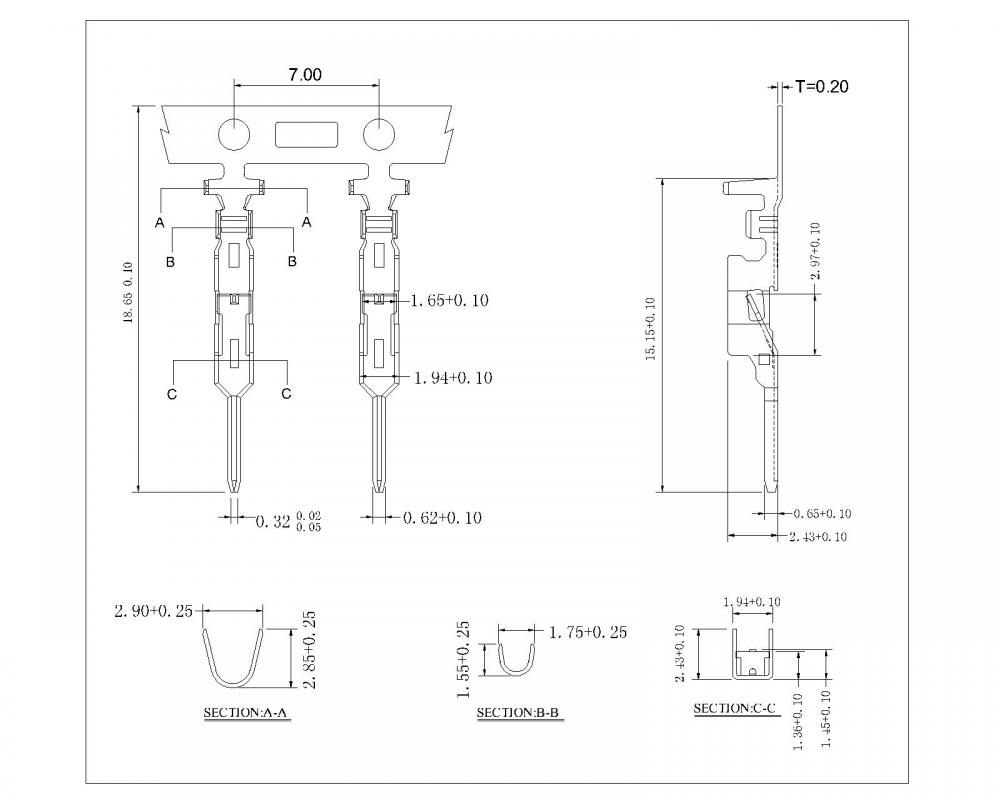 2,5 mm toonhoogte mannelijke terminal