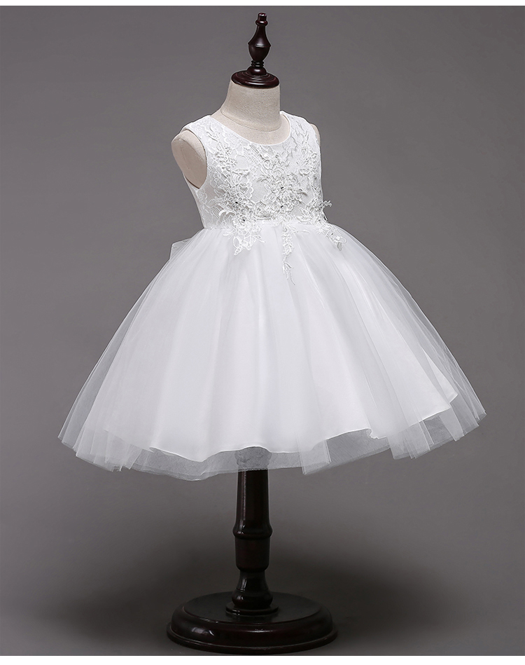 Sleeveless Lace Embroidered Girls Wedding Party Dress