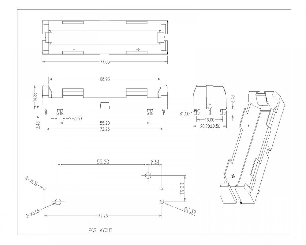 BBC-S-SN-A-18650-043 enkele batterijhouder voor 18650 THM