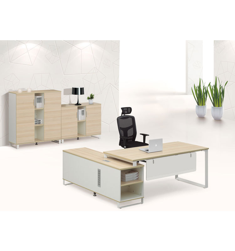 Elegant Light Walnut MDF Curved Office Desk