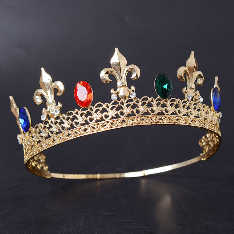 Gold Plated Colorful Diamond Rhinestone Baroque Crown