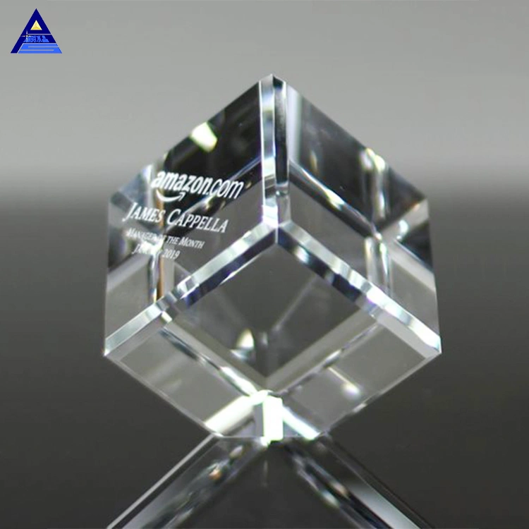 Glass Award Diamond Clear 3D Laser Engraved Stand Block Cube Crystal Paperweight