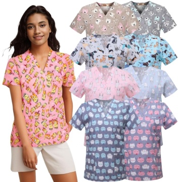2024 New Design Floral Animal Printed Nursing Scrub Tops