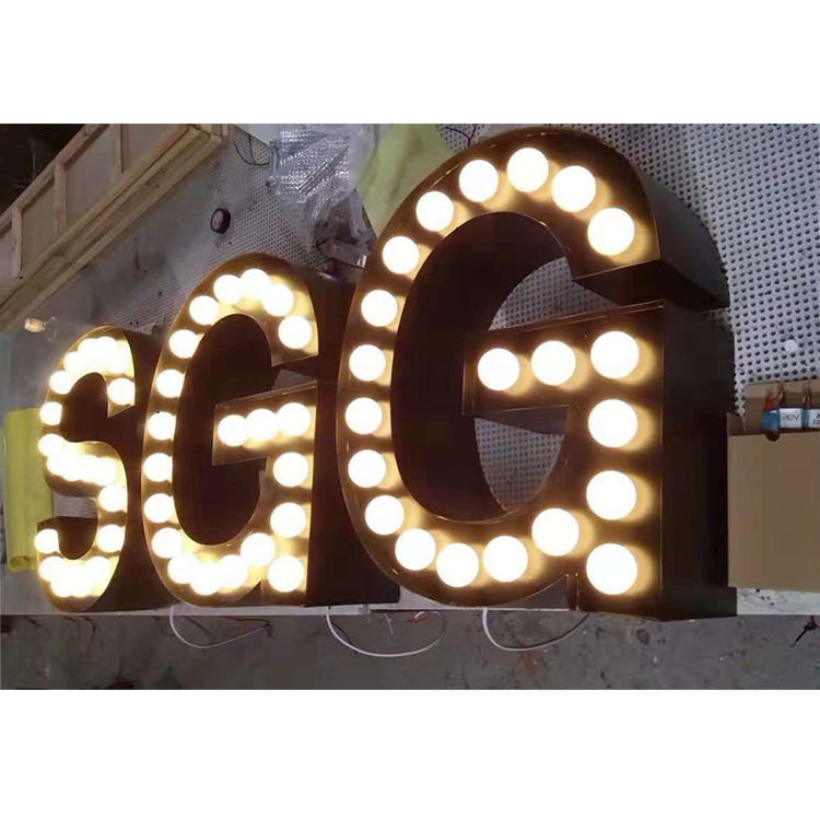 3D Advertising Front Lighting Led Channel Marquee Bulb Letters Lighted Signs Electrical Business Logos