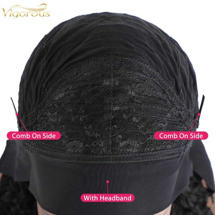 Wholesale Black 20 Inch Body Wave Cheap Women's Raw Brazillian Real Human Hair Half Wigs With Ice Silk Headband Clipin Curly