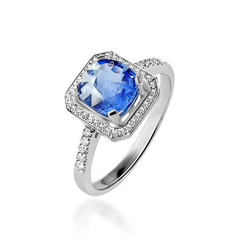 Blue diamond jewelry silver ring for engagement