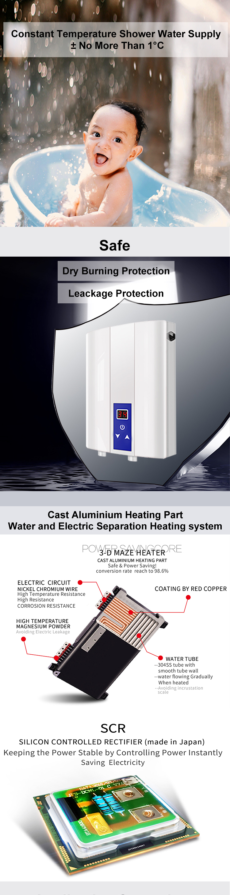 3KW-WH-DSK-E(E8)-13 Instant hot electric water heater shower integrated home bath