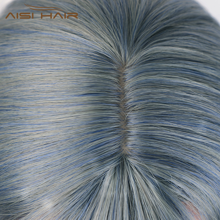 Aisi Hair Synthetic Nature Blue Body Wave Long Wavy Bang Wig Heat Resistant Fiber Wigs for White Black Women Cosplay Party Wigs