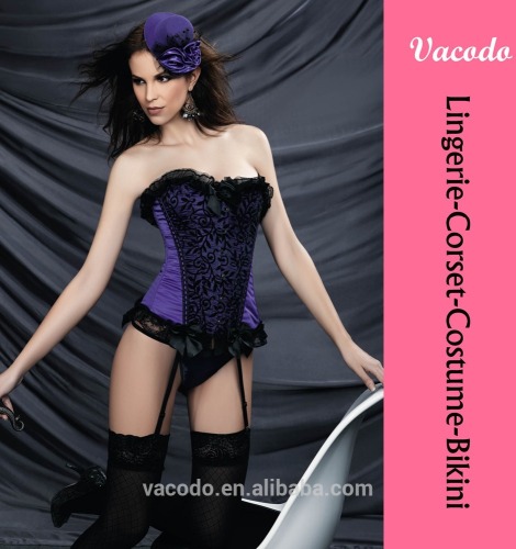 2017 Vacodo High Quality Satin Organza Lace Ivy Pattern Steel Hook Corset