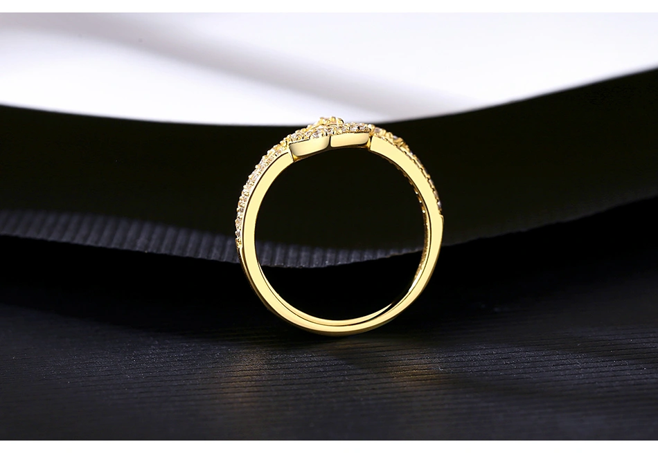 Luxury Moon & Stars S925 Silver Clear Cubic Zirconia Gold Plated Wedding Ring