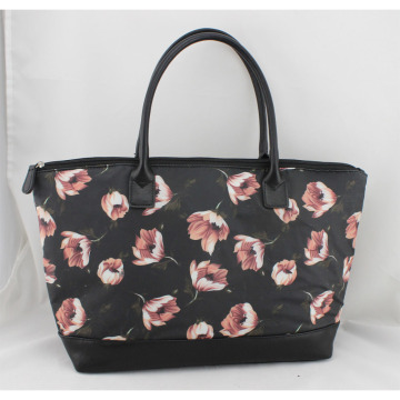 vogue papaver cotton handbag, PU bottom waterproof lady handbag, casual economy tote bag