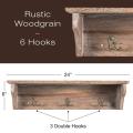 Wood Entryway Wall Floating Shelf With Hooks