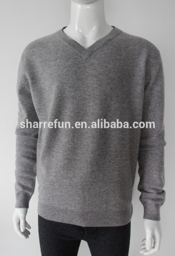 wholesale 12gg knitted men's pure cashmere V neck sweater