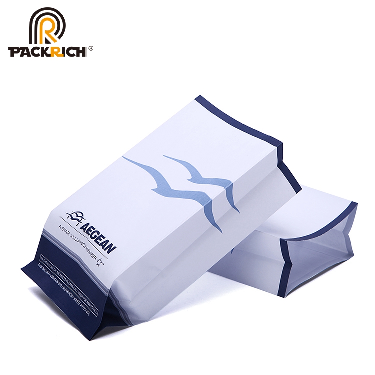 Disposable eco colored printing square bottom airline vomit bag