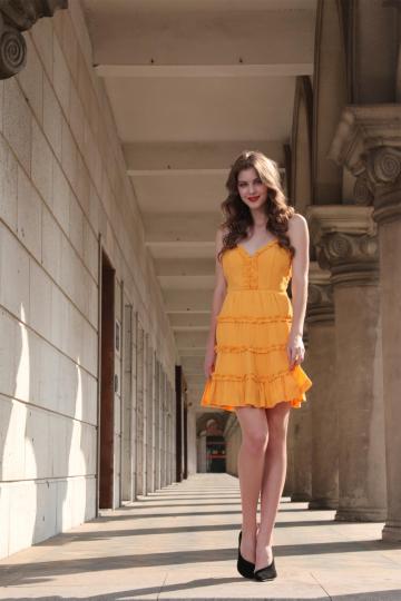 Women's Mustard Sleeveless Fit And Flare Dress