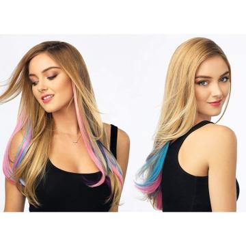 Hot sell   synthetic colorful clip in hair extension   clip in  double drawn clip in hair extension