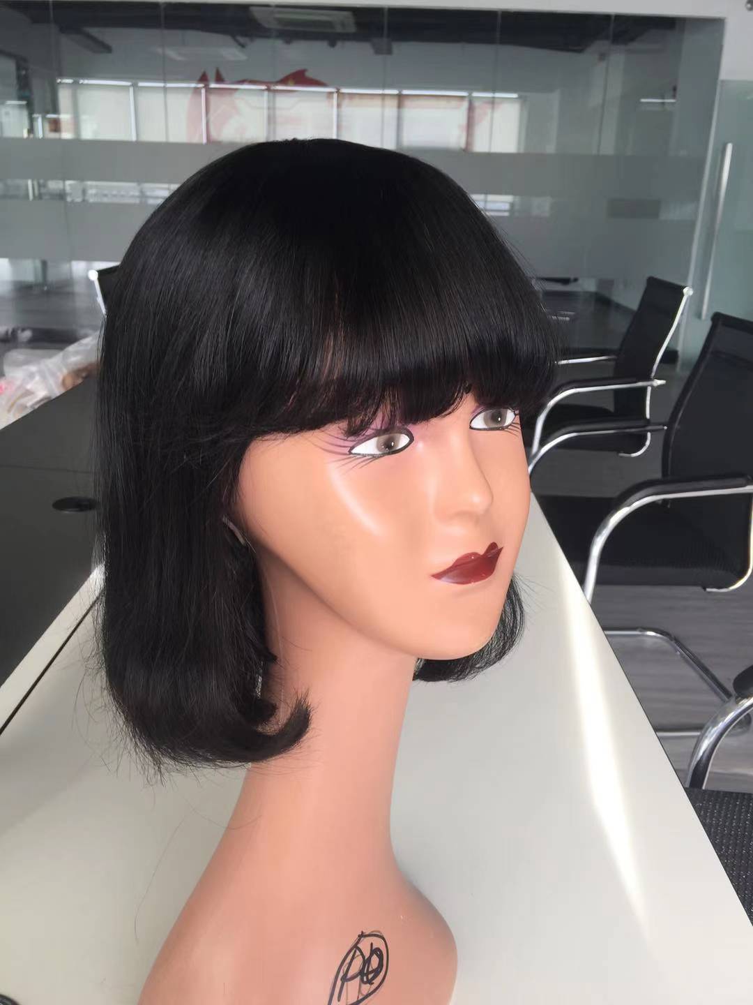 Machine Made Cheap Brazilian Human Hair Bob With Bang Wig,Wholesale Bob Wig For African American,Short Human Wig With Bangs
