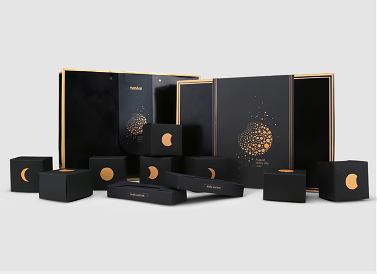 Bakery Box Black Minimalism Custom Packaging Luxury Mooncake Packaging, Gift Packaging Paper for Mooncake Cookie Rectangel CMYK