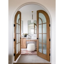 Customized Arched Wood Interior French Doors with Tempered Glass