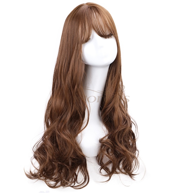 Vigorous Light Brown Synthetic Hair Toppers Extension Clips in Long Wavy Top Hairpieces for Women with Air Hair Bangs