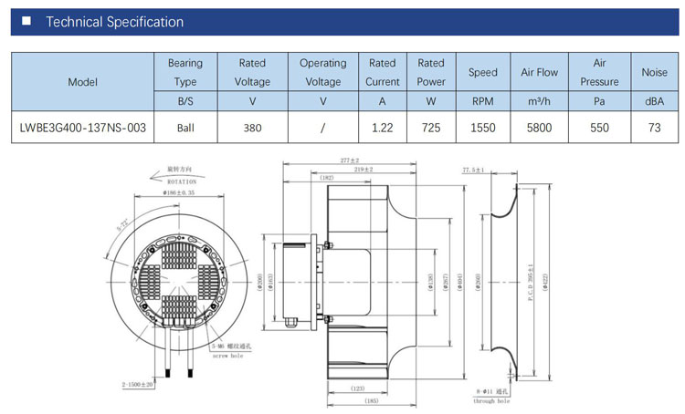 400mm EC Low noise aluminum metal centrifugal inline duct fan impeller for AHU AIR PURIFIER HVAC SYSTEM