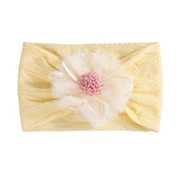 Hot Sale European Style Baby Jacquard Headband with Nylon Flower Decor