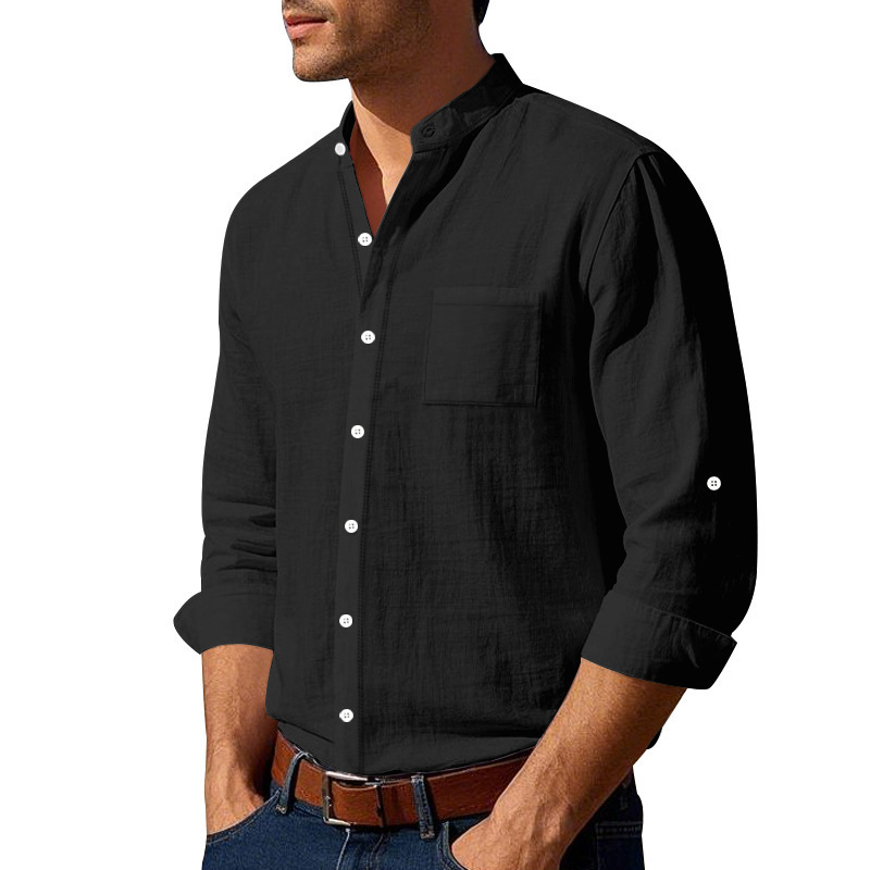 Весенне-осенняя льняная рубашка-стойка с бисером Spring Autumn Linen Beaded Stand Shirt