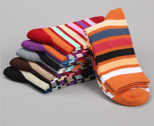 2014 Hot Sale 100%Cotton Fashion Rainbow Stripe Socks