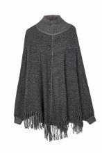 Women's Knitted Stretchable Turtleneck Tassels Poncho Cape
