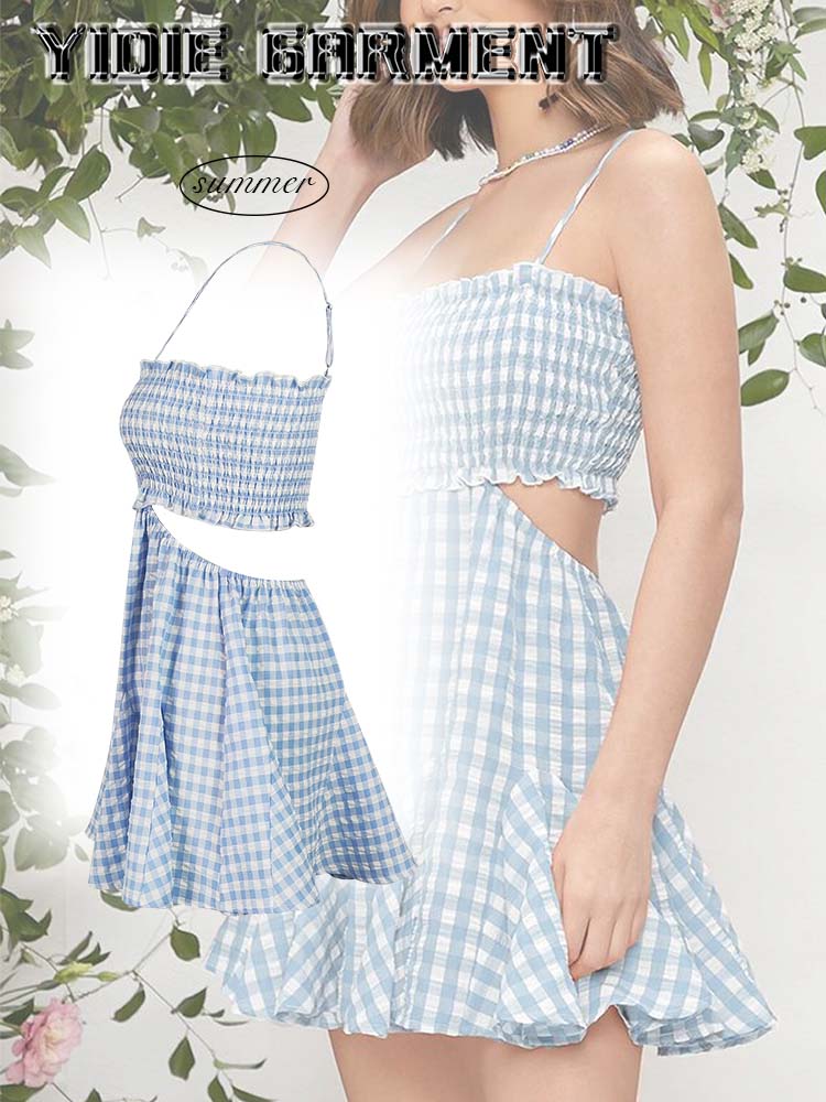 Nadrukowana pasiastka krepowa sukienka Cami bez pleców