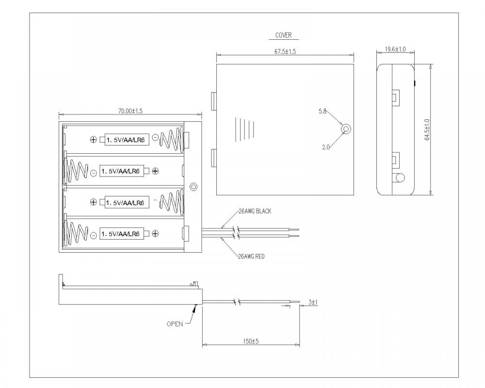 BBA-5-4-B-C 4 Pieces AA Battery Hoder With Cover