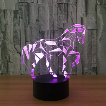 3D Illusion LED Night Light 7-Color Geometric Horse Table Lamp USB Smart Touch Table Lights Home Bedroom Decoration Gift