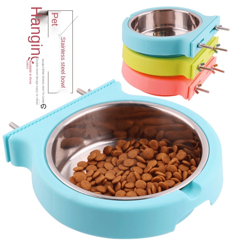 Hot Sale Plastic Material Pet Feeder Pet Bowl Water Food Dog Stainless Steel Hanging Cage Pet Bowl Feeder