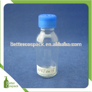 60ml commodity transparent small packing PET bottle with blue screw cap