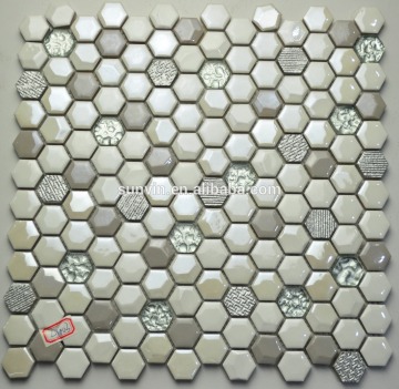 Beige and black hexagon cermaic mosaic tile