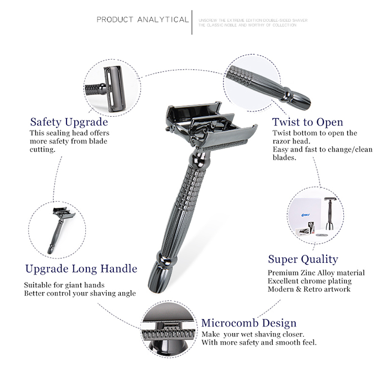 Bästa kvalitet Double Edge Safety Razor Lång handtag rakapparat för man Använd rakmaskin