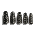 3D black long coffin full cover nail painting