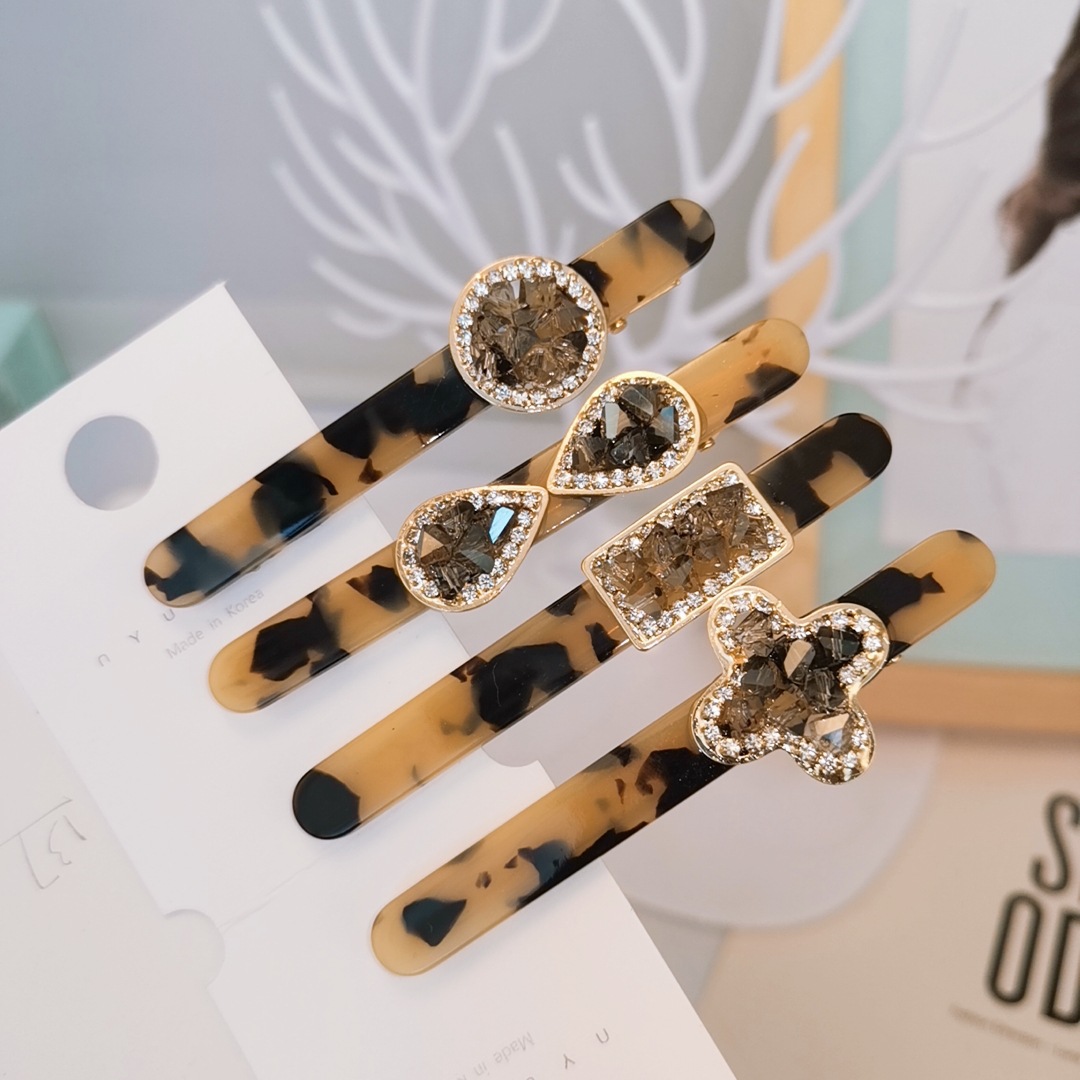 24 Models Long Square Leopard Rhinestone Hair Pins Acetate Hair Clips Woman Hair Jewelry Custom