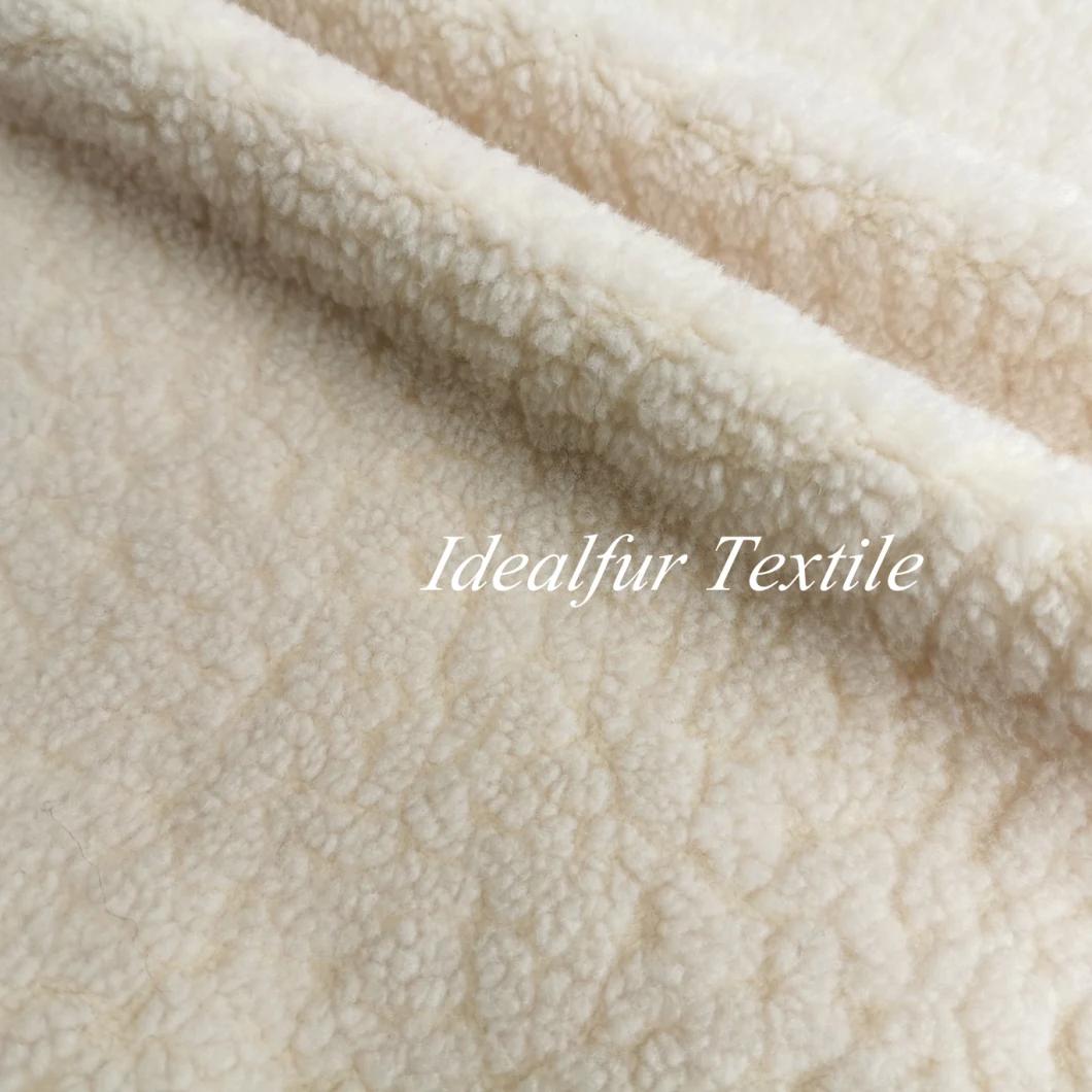 Lamb Embossed Sherpa Faux Fur Fabric with Suede Bonding Fabric for Coat