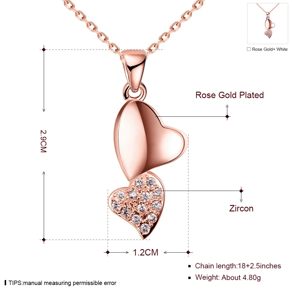 Rose Gold Heart to Heart Pendant Elegant Personality Woman Heart - Shaped Necklace