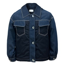 Men's Denim Jacket with Down Padding and Color Blocked Patchwork Design
