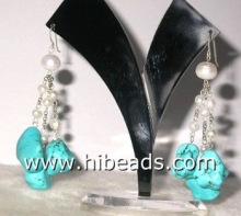 freshwater pearl and round turquoise earring TQE0021