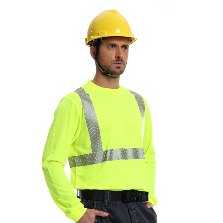 Customized logo high visibility reflective safety long sleeves polo T-shirt